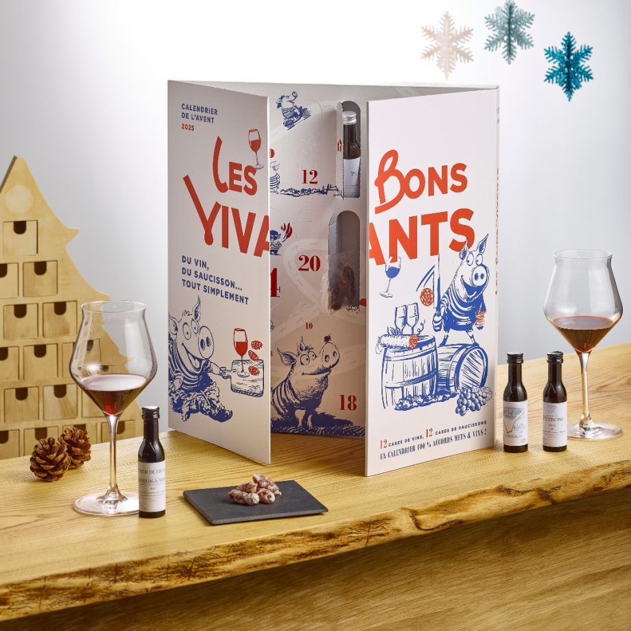 Calendrier avent saucisson et vin Les Bons Vivants 2025
